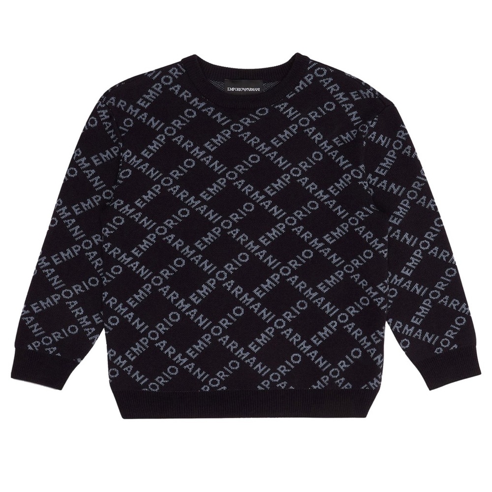 Used EMPORIO ARMANI BLUE Sweater WITH JACQUARD LOGO IN MIXED WOOL size 12
